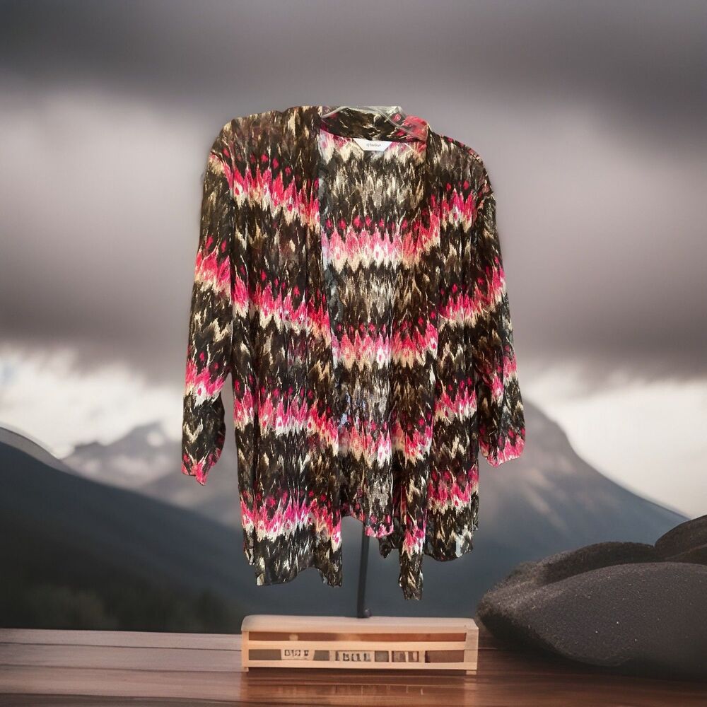 CJ Banks Women’s XL Top Open Front Lace Multi Pink Brown Excellent Condition